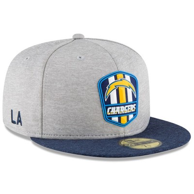 Men's Los Angeles Chargers New Era Heather Gray/Navy 2018 NFL Sideline Road Official 59FIFTY Fitted Hat 3058399